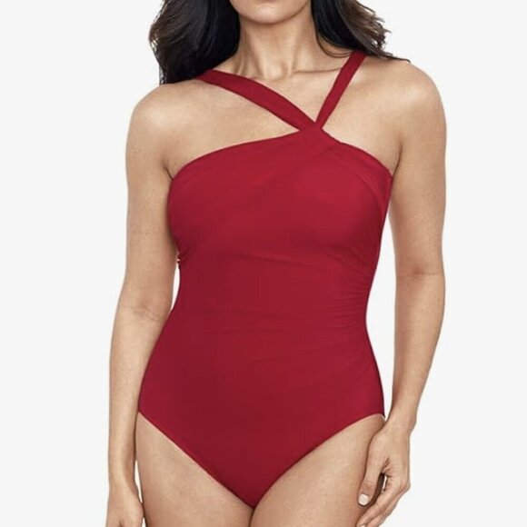 MIRACLESUIT Women 14 Grenadine Rock Solid Europa Asymmetrical One Piece Swimsuit - Picture 1 of 14
